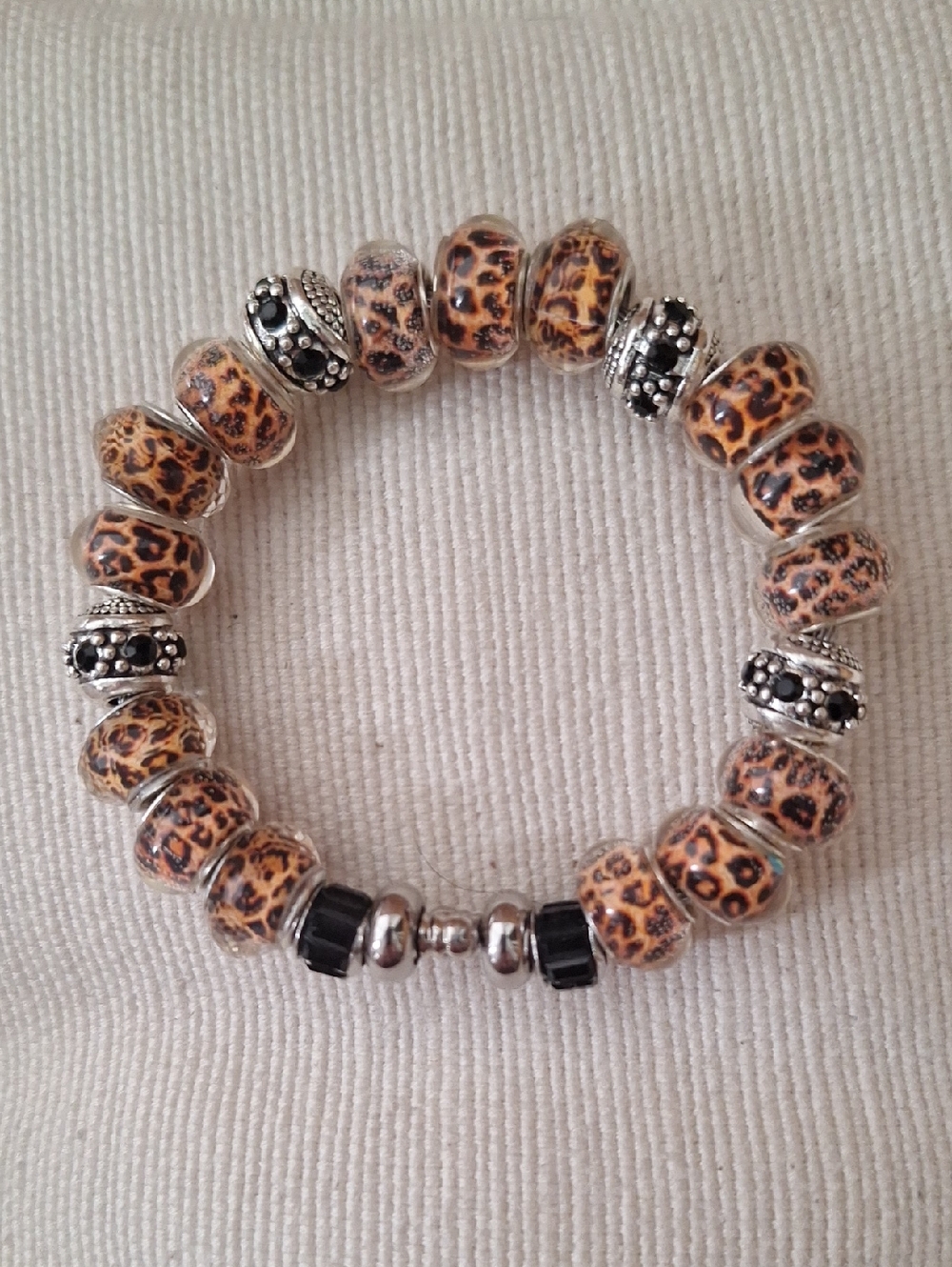 Leopard Print Beaded Adjustable Bracelet - Brown